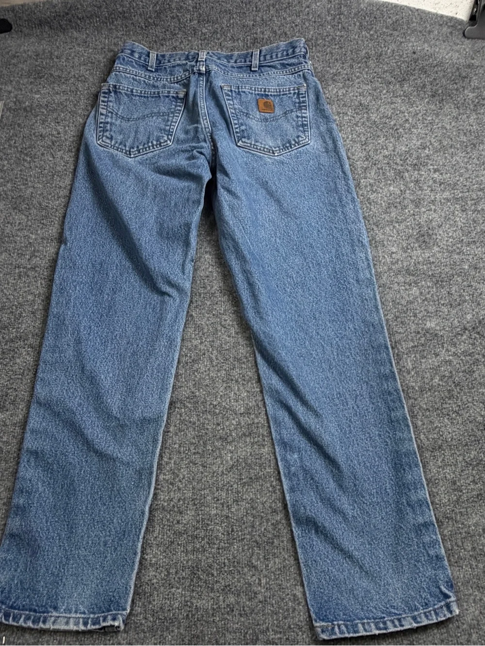 Vintage Carhartt Mens Distressed Blue Denim Jeans Tapered Leg Medium Wash 32x32
